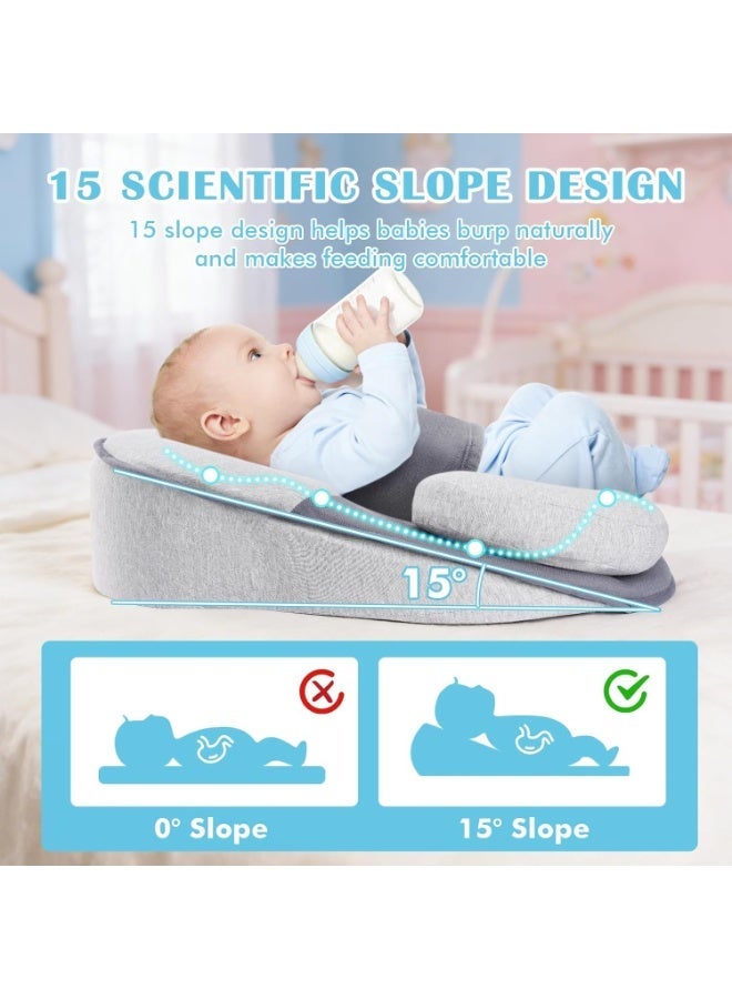 SKY-TOUCH Newborn Feeding Pillow Wedge - 15° Anti-Spit Up & Nursing Support Pillow, Baby Breastfeeding Pillow for Reflux, Soft & Breathable Grey Infant Nursing Cushion - Image 2