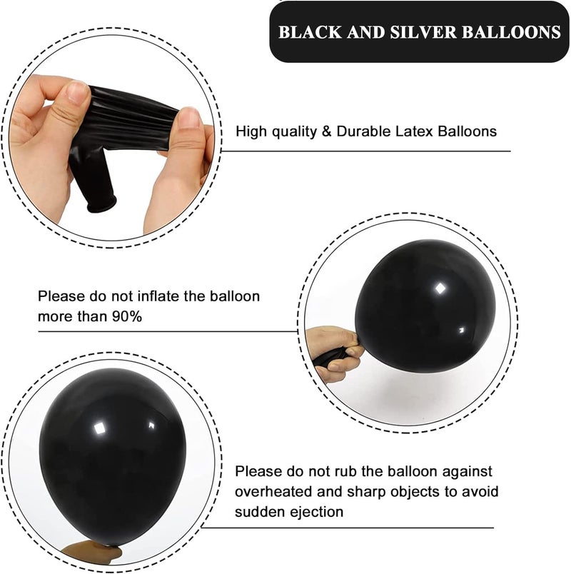 YMSZ Black and Silver Balloons, 67pcs 12 Inch Metallic Chrome Silver and Black Balloons for Birthday, Baby Shower, Wedding, and Engagement Party Decoration - Image 4