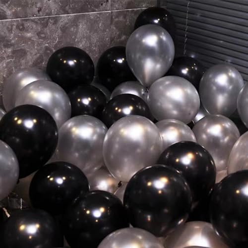 YMSZ Black and Silver Balloons, 67pcs 12 Inch Metallic Chrome Silver and Black Balloons for Birthday, Baby Shower, Wedding, and Engagement Party Decoration - Image 5
