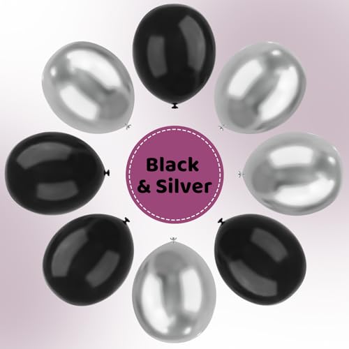 YMSZ Black and Silver Balloons, 67pcs 12 Inch Metallic Chrome Silver and Black Balloons for Birthday, Baby Shower, Wedding, and Engagement Party Decoration - Image 3