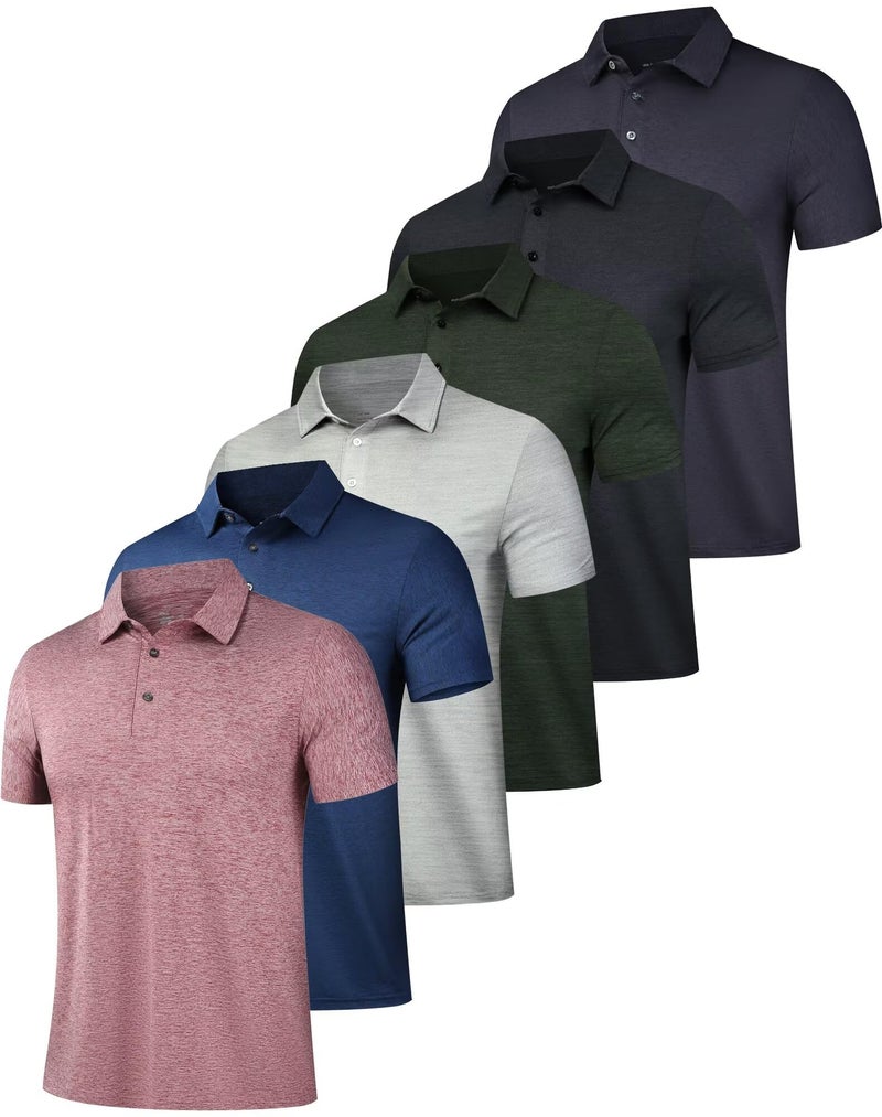 OYGSieg 6 Pack Mens Polo Shirts Performance Short Sleeve Golf Shirt Moisture Wicking Athletic Casual Collared T-Shirt SetB M - Image 1