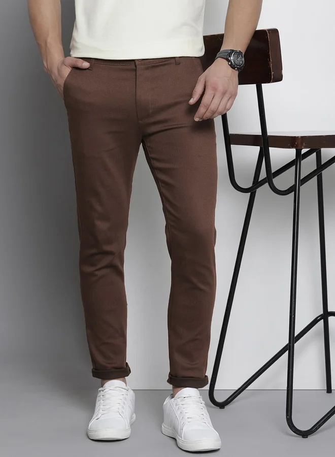The Indian Garage Co Men Brown Slim Fit Solid Chinos
