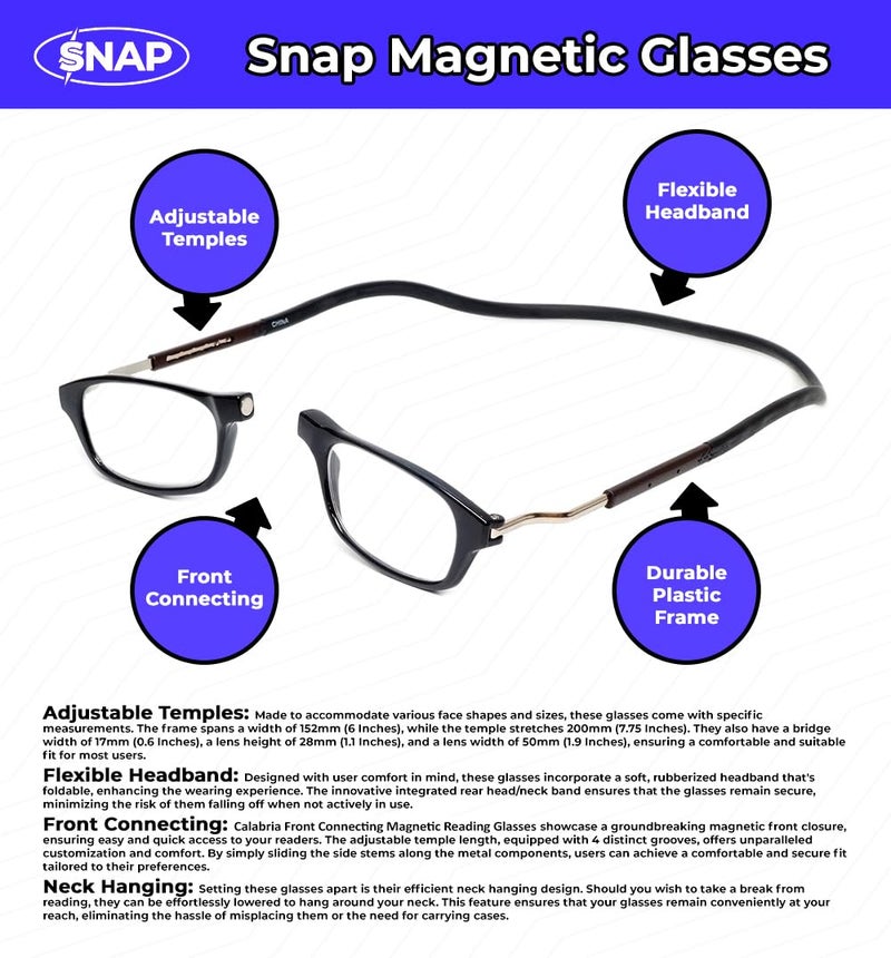 Calabria Unisex Oval Snap Magnetic Reading Glasses with Clear Lenses – Dark Brown Tortoise Havana Red | Pull Apart Glasses with Magnetic Bridge | Wrap Around Eyeglasses | Eyewear +1.50 - Image 3