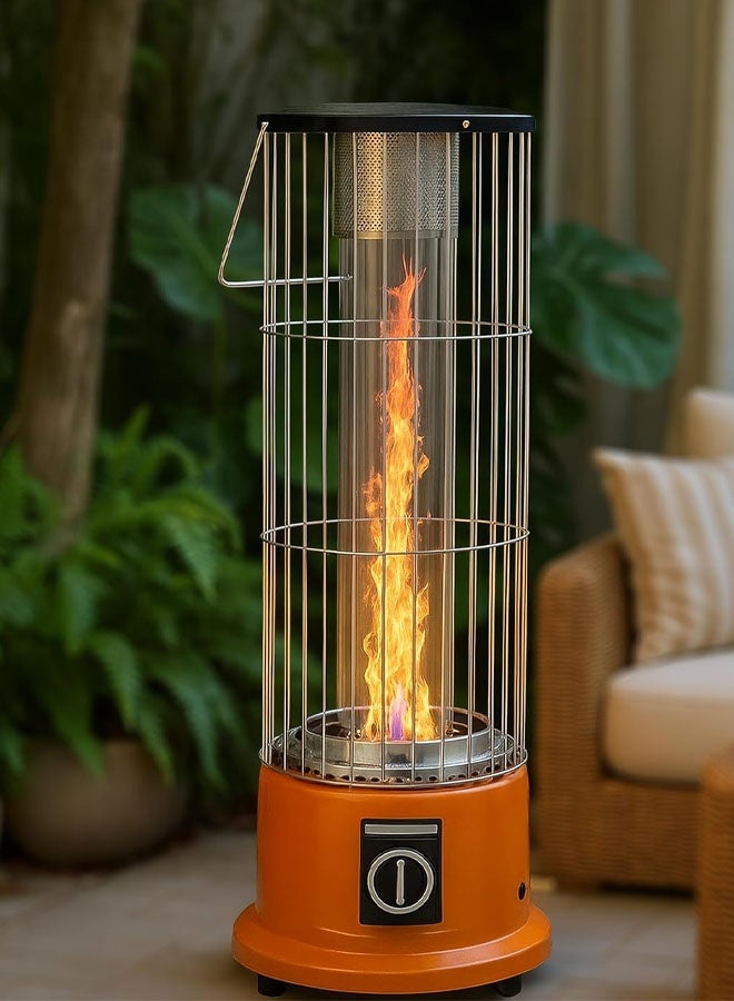 TOSCANA U Outdoor Gas Heater Vertical Glass Flame Cylinder with Metal Grid, Gas Heater with Anti-Tip Base, Ignition Control Regulator, Heat Insulation Carry Handle, Ideal for Garden Restaurant - Image 1