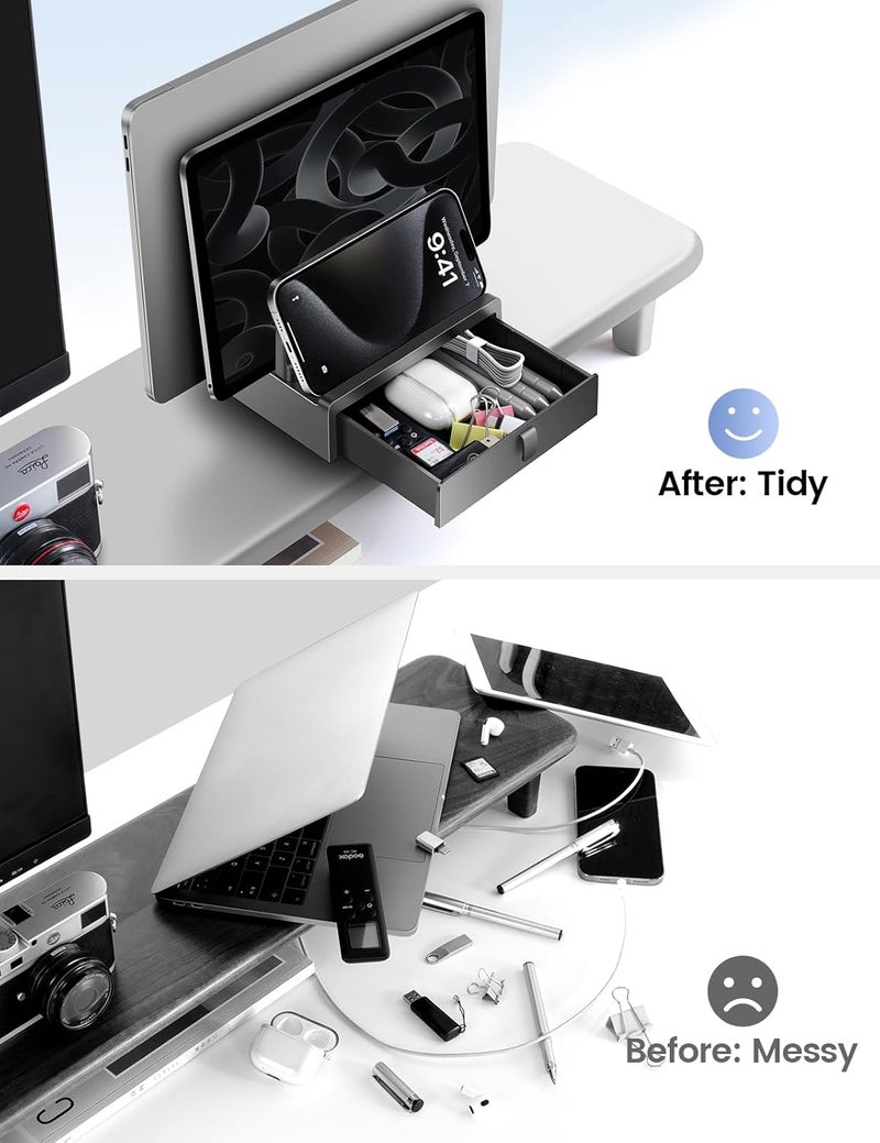 Vaydeer Vertical Laptop Stand with Drawer, Dual Slots Plastic Laptop Holder with Space Saving 4-in-1 Design, Adjustable Laptop Stand for Desk, Supports MacBook, Chromebook, Surface, Dell - Image 3