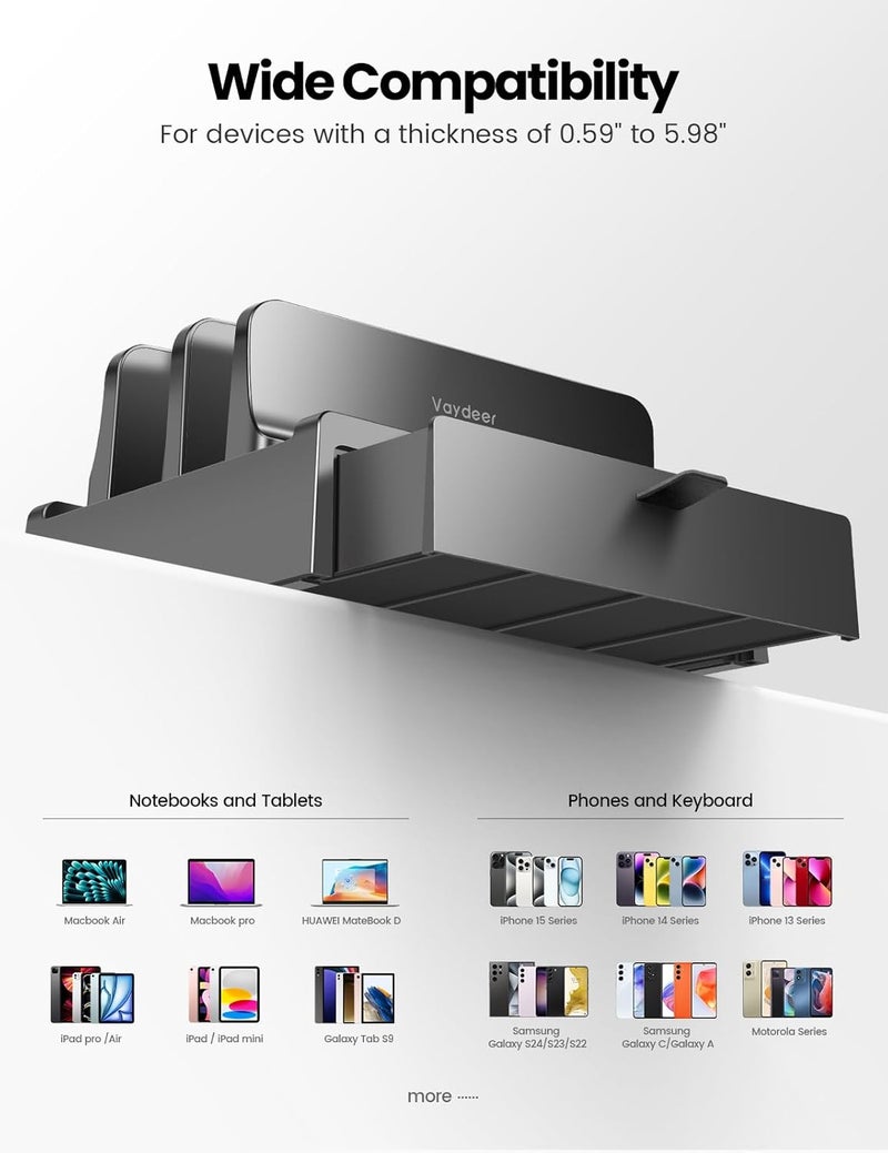 Vaydeer Vertical Laptop Stand with Drawer, Dual Slots Plastic Laptop Holder with Space Saving 4-in-1 Design, Adjustable Laptop Stand for Desk, Supports MacBook, Chromebook, Surface, Dell - Image 4