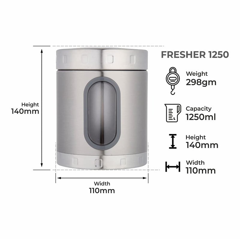 DUBBLIN Stainless Steel Storage jar container Fresher screw lid transparent visible window food safe steel Storage container 1250 ml, 1 Piece, Silver - Image 3