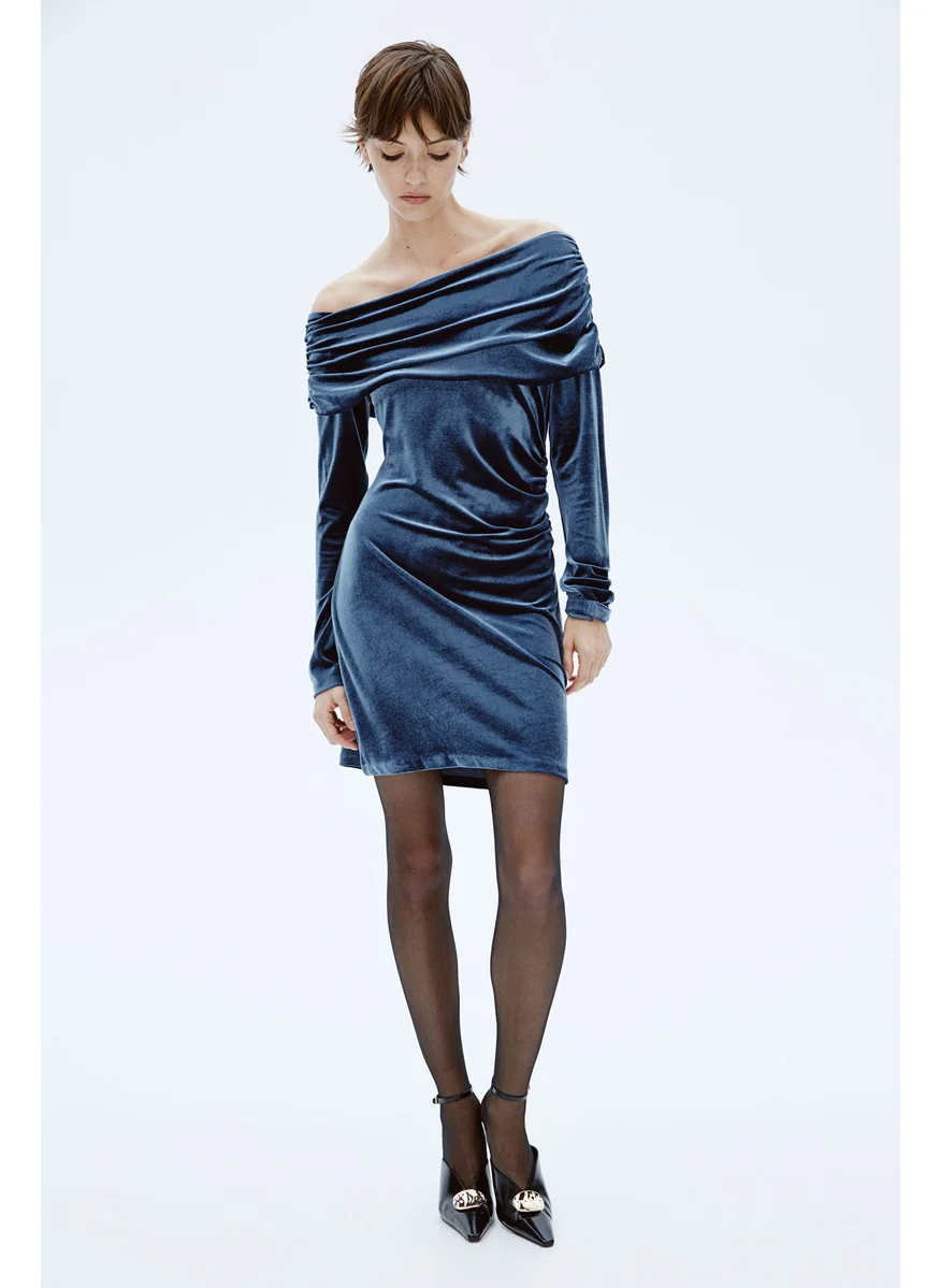 H&M One-Shoulder Velour Dress