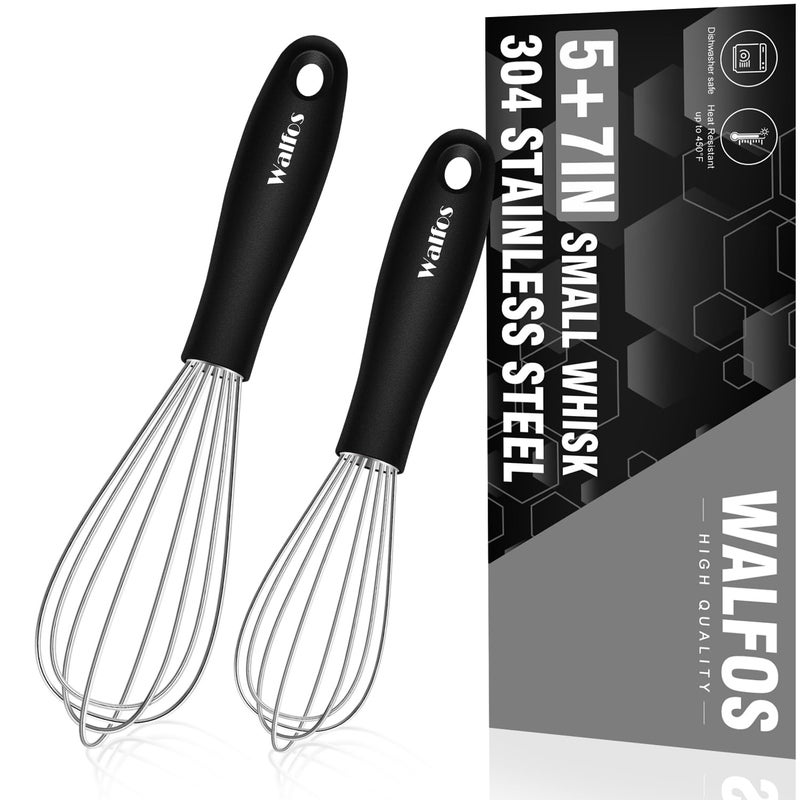 Walfos Mini Stainless Steel Whisk for Cooking  Heat Resistant Kitchen Whisks for Nonstick Cookware Balloon Egg Beater Perfect for Blending Whisking Beating Frothing  Stirring 55752pcs