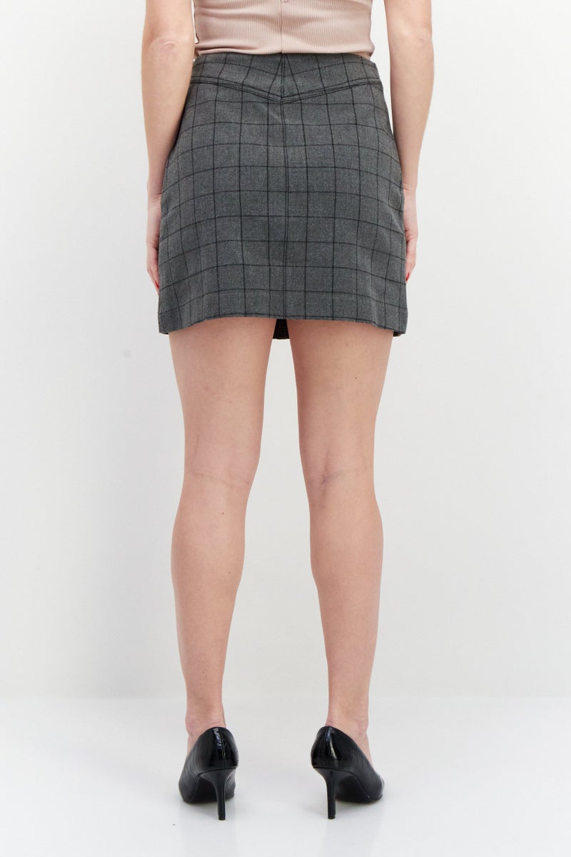 VERO MODA Women Windowpane Pattern Mini Skirts, Grey - Image 4