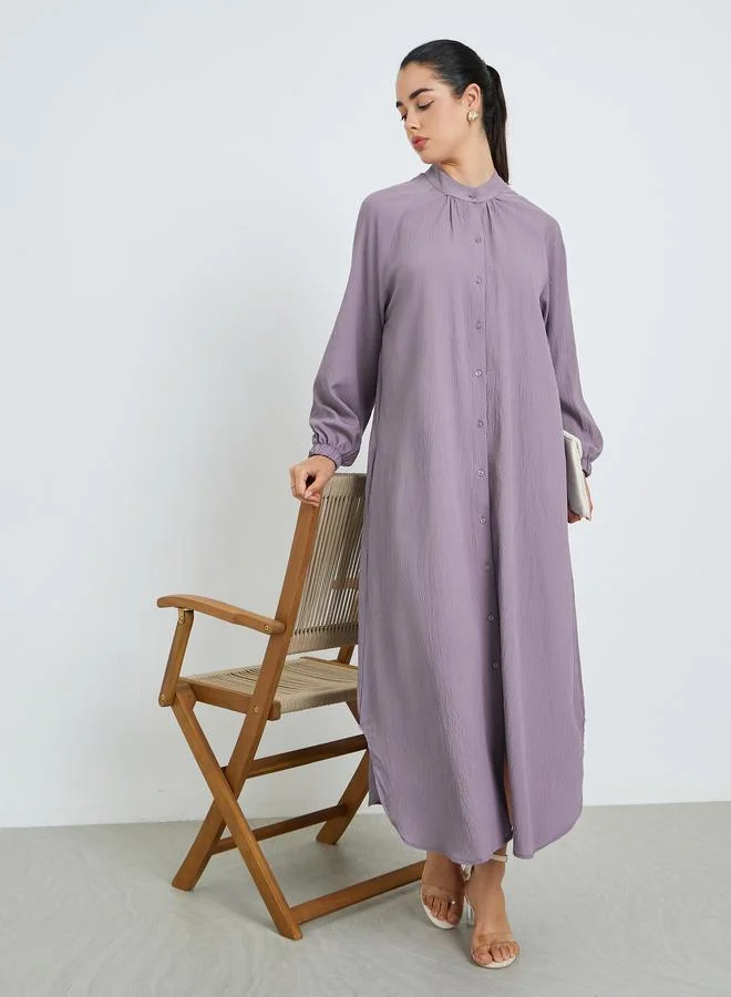 Amirah Women Purple Buttoned A-Line Crepe Jalabiya