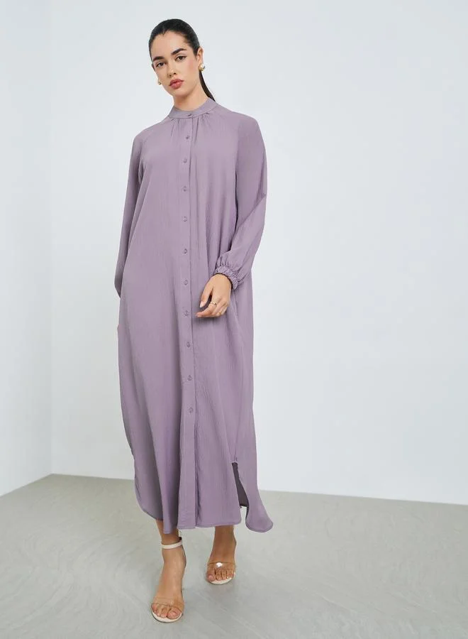 Amirah Women Purple Buttoned A-Line Crepe Jalabiya