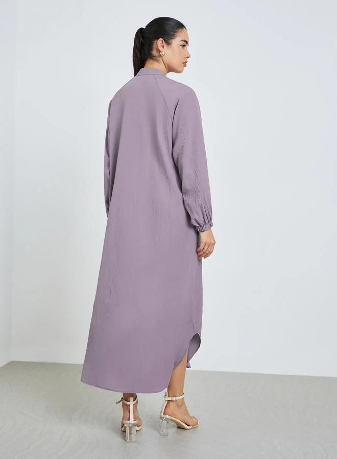 Amirah  Women Purple Buttoned A-Line Crepe Jalabiya for Women | Best Price UAE
