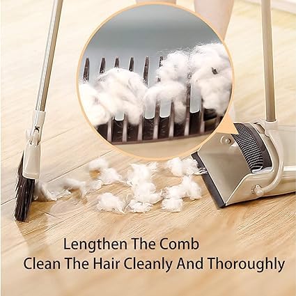 TRADY Broom and Dustpan Set for Home,Long Handle Lightweight 180° Rotating Broom Combo, Standing Dust Pan with CombTeeth for Kitchen Room Office Lobby Floor Cleaning (Cream & Brown) - Image 4