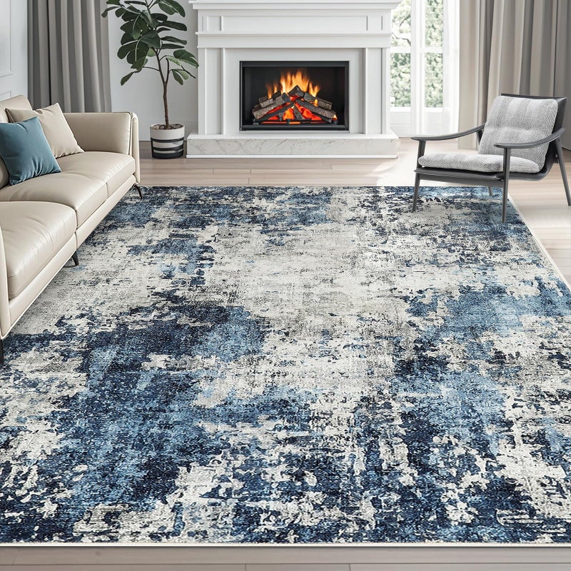 Dintszyayue Abstract Washable Area Rug 5x7 Non-Slip Soft Blue Neutral Area Rugs for Bedroom Living Room Dining Room Floor Carpet (Blue, 5'x7') - Image 1