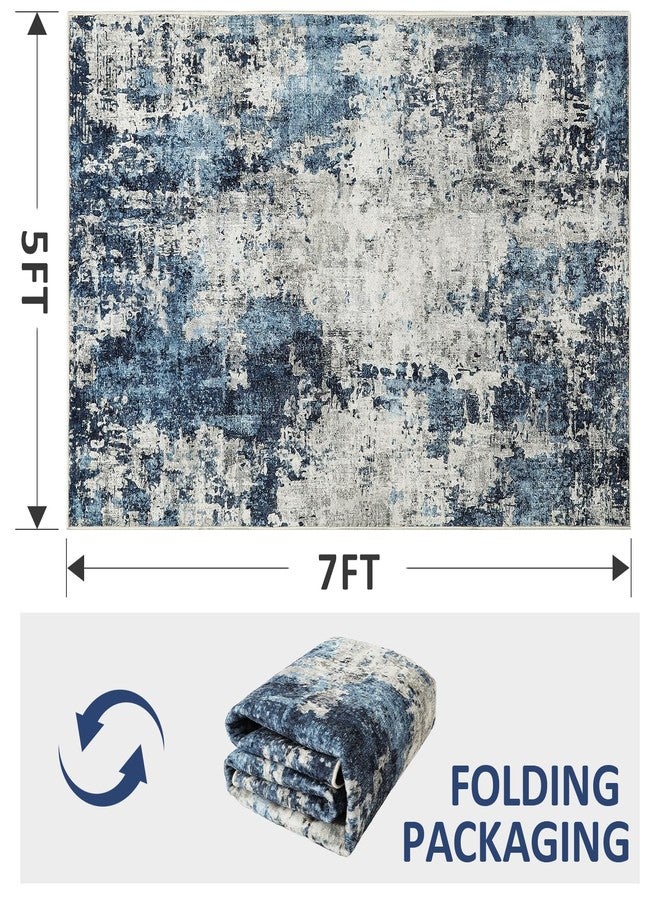 Dintszyayue Abstract Washable Area Rug 5x7 Non-Slip Soft Blue Neutral Area Rugs for Bedroom Living Room Dining Room Floor Carpet (Blue, 5'x7') - Image 2