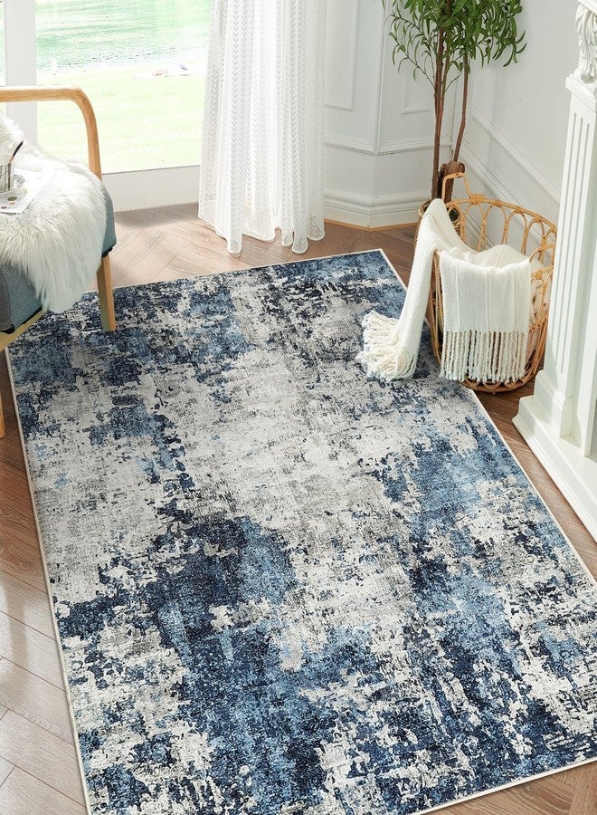 Dintszyayue Abstract Washable Area Rug 5x7 Non-Slip Soft Blue Neutral Area Rugs for Bedroom Living Room Dining Room Floor Carpet (Blue, 5'x7') - Image 3