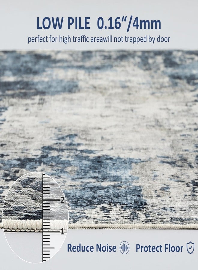 Dintszyayue Abstract Washable Area Rug 5x7 Non-Slip Soft Blue Neutral Area Rugs for Bedroom Living Room Dining Room Floor Carpet (Blue, 5'x7') - Image 4