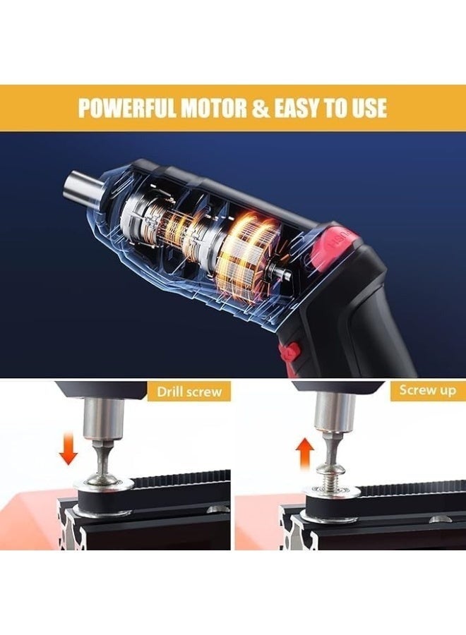 طقم مفك ببطارية شديد التحمل مع لمبة ليد وكيبل شحن USB وبطارية صغيرة قابلة لإعادة الشحن مع مقبض دوار وشنطة حمل مناسبة لمختلف المسامير والصواميل، 47 قطعة - Image 5