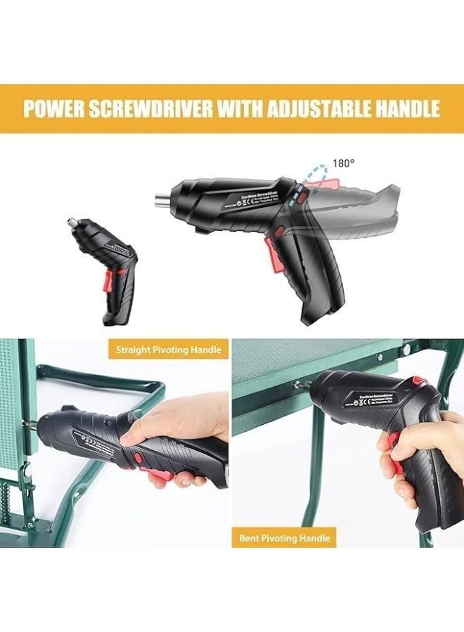 طقم مفك ببطارية شديد التحمل مع لمبة ليد وكيبل شحن USB وبطارية صغيرة قابلة لإعادة الشحن مع مقبض دوار وشنطة حمل مناسبة لمختلف المسامير والصواميل، 47 قطعة - Image 4