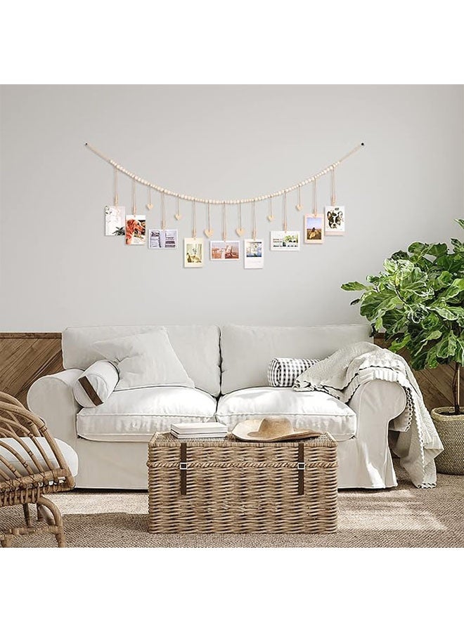 حامل صور معلق بمشابك، 9 مشابك خشبية، إطارات صور بوهيمية لتزيين الجدران، علاقة صور لتزيين مكاتب العمل، عرض أعمال فنية للأطفال (138 سم) - Image 5