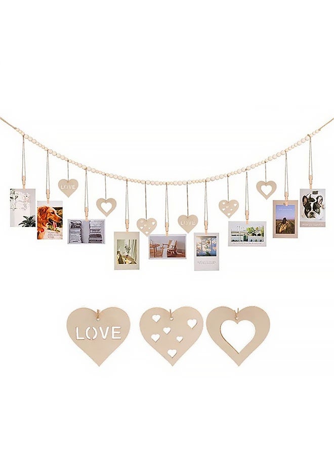 حامل صور معلق بمشابك، 9 مشابك خشبية، إطارات صور بوهيمية لتزيين الجدران، علاقة صور لتزيين مكاتب العمل، عرض أعمال فنية للأطفال (138 سم) - Image 1