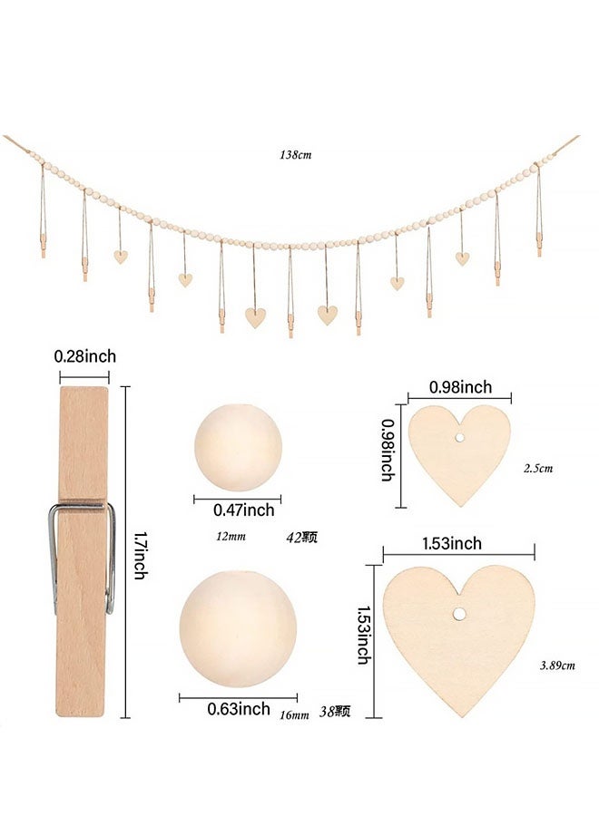 حامل صور معلق بمشابك، 9 مشابك خشبية، إطارات صور بوهيمية لتزيين الجدران، علاقة صور لتزيين مكاتب العمل، عرض أعمال فنية للأطفال (138 سم) - Image 2