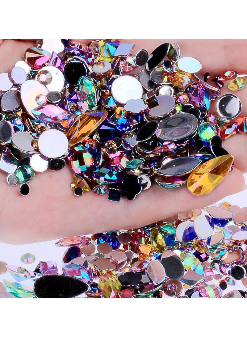 GGOOT 600pcs Rhinestones Gems Acrylic Jewels Craft Supplies Gems Flat Back Mixed Acrylic Jewels Gemstones Flatback Gemstone Embellishments Plastic Jewels Craft AB Rhinestones Loose Rhinestones for Craft - Image 2