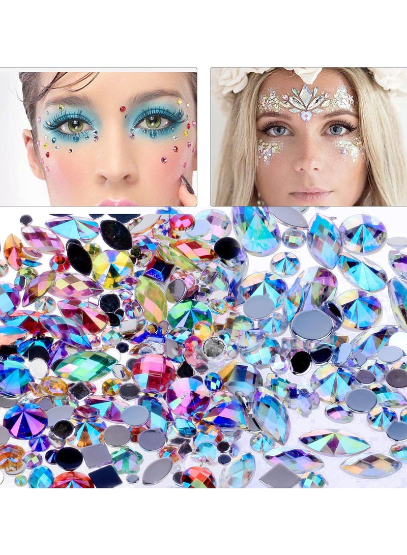 GGOOT 600pcs Rhinestones Gems Acrylic Jewels Craft Supplies Gems Flat Back Mixed Acrylic Jewels Gemstones Flatback Gemstone Embellishments Plastic Jewels Craft AB Rhinestones Loose Rhinestones for Craft - Image 1
