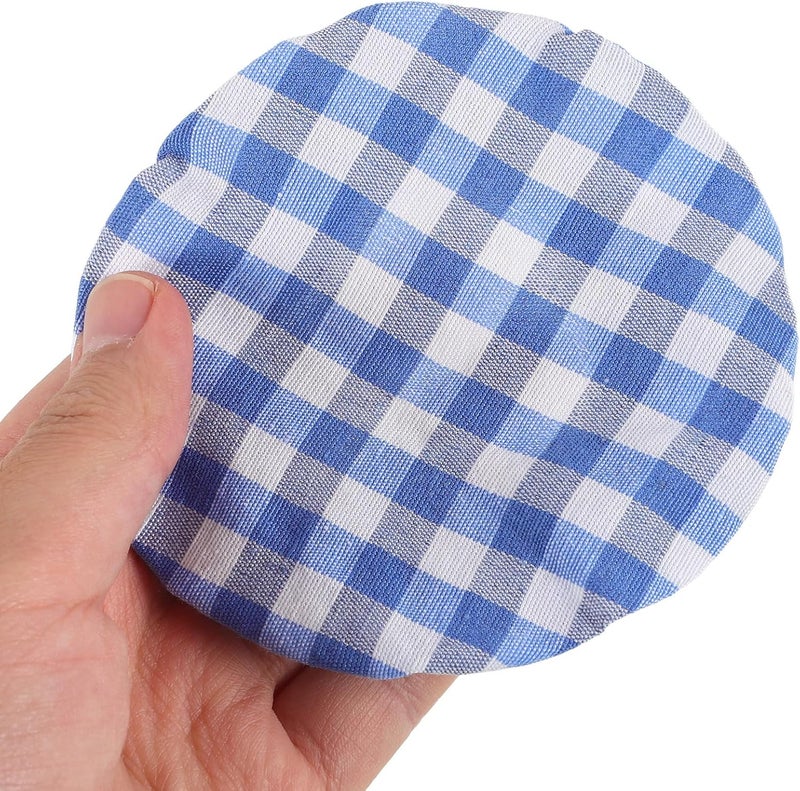 4pcs Cloth Jar Covers for Glass Jars with Blue Checkered Fabric Dustproof Breathable Covers for Bread Fermentation and Cheese Making - Image 3