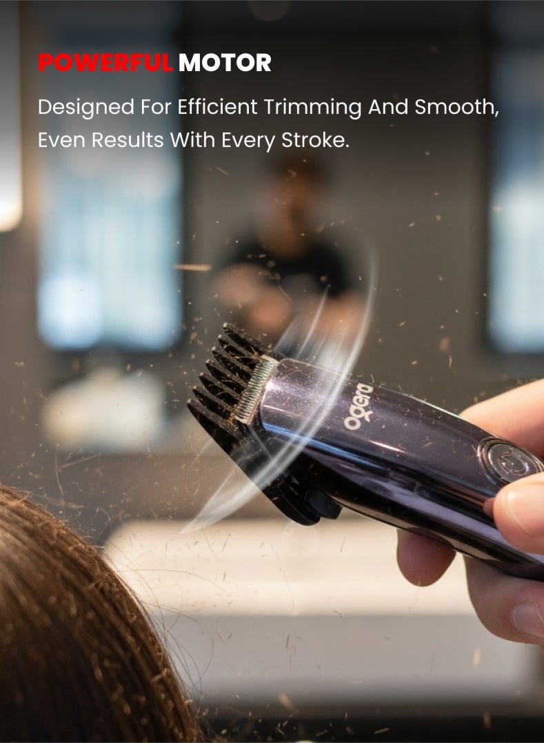 Ogera Rechargeable Hair Clipper – 120 Minutes Runtime, Powerful Motor, LED Indicator, 600 mAh Ni-Cd Battery, Type-C Charging, 4 Guide Combs, Precision Grooming Tool for Men – Model OG2002HT, Black - Image 2