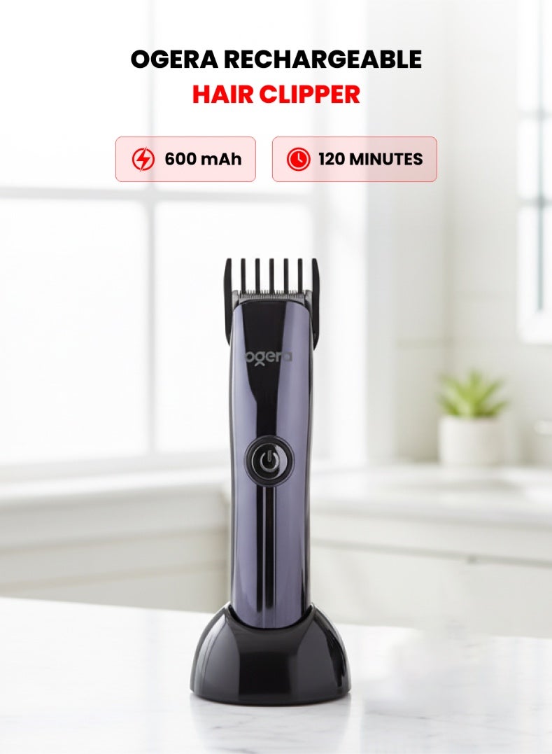 Ogera Rechargeable Hair Clipper – 120 Minutes Runtime, Powerful Motor, LED Indicator, 600 mAh Ni-Cd Battery, Type-C Charging, 4 Guide Combs, Precision Grooming Tool for Men – Model OG2002HT, Black - Image 1
