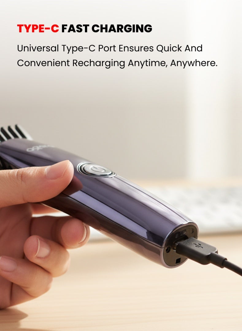 Ogera Rechargeable Hair Clipper – 120 Minutes Runtime, Powerful Motor, LED Indicator, 600 mAh Ni-Cd Battery, Type-C Charging, 4 Guide Combs, Precision Grooming Tool for Men – Model OG2002HT, Black - Image 4