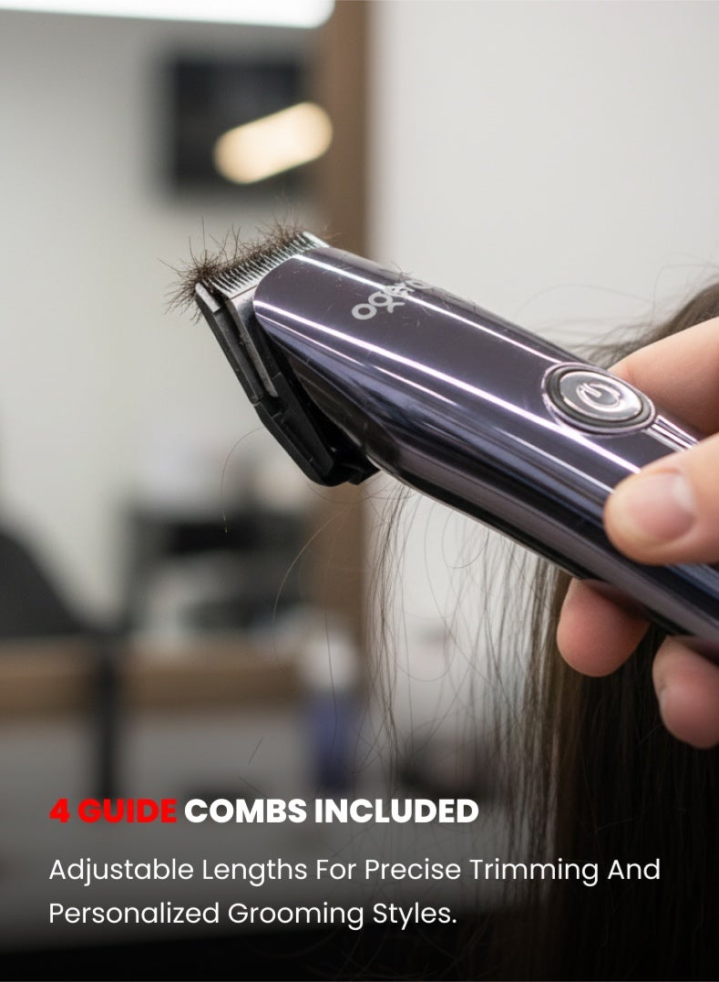 Ogera Rechargeable Hair Clipper – 120 Minutes Runtime, Powerful Motor, LED Indicator, 600 mAh Ni-Cd Battery, Type-C Charging, 4 Guide Combs, Precision Grooming Tool for Men – Model OG2002HT, Black - Image 5