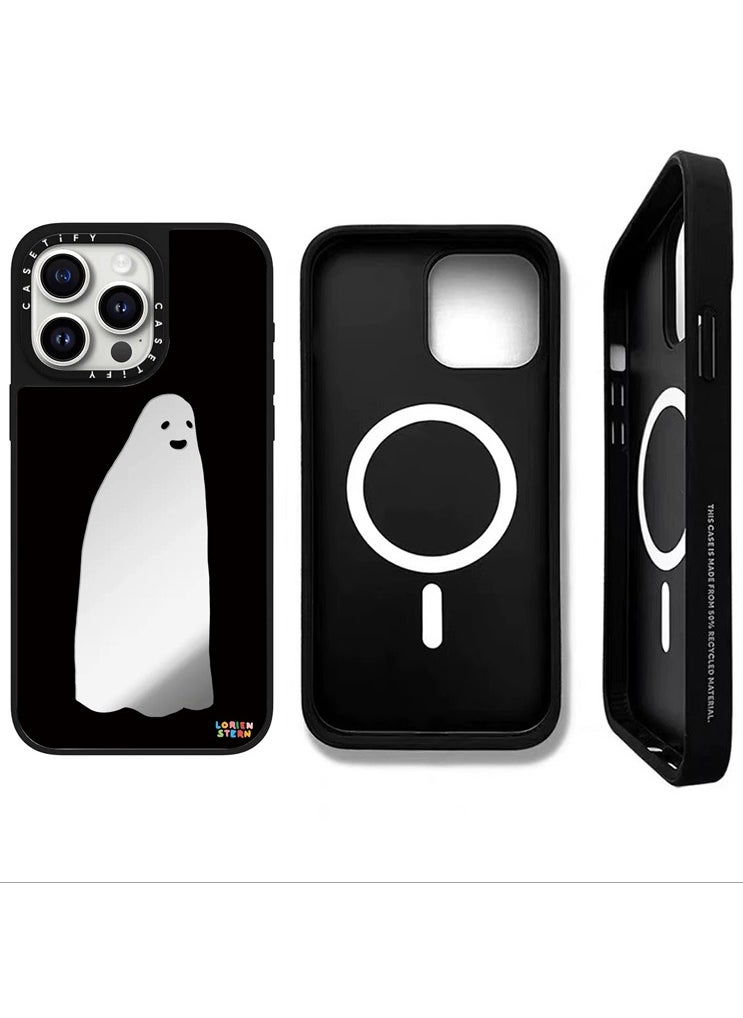 Casetify - Mirror iPhone 14Pro Max/15 Pro Max/16 Pro Max Case Reflective 4.9ft Drop Protection Compatible with Magsafe Ghost Mirror Silver On Black - Image 1