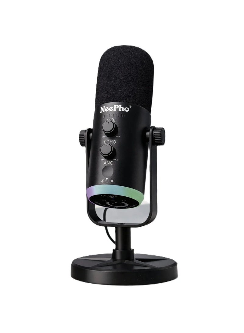 ني فو ميكروفون Neepho NP-M03 RGB للألعاب بمنفذ USB/Type-C مع خاصية إلغاء الضوضاء النشط، أسود - Image 1