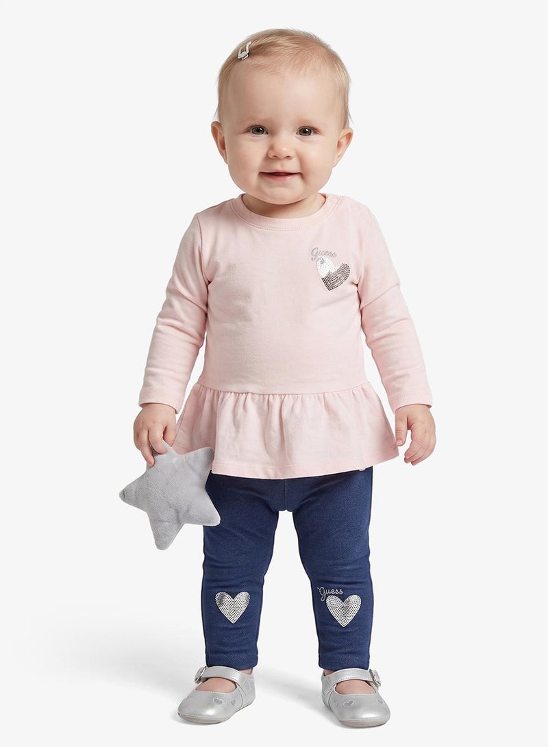 GUESS Kids Set Long Sleeve  T-Shirt+Knit Denim Pants - Image 1
