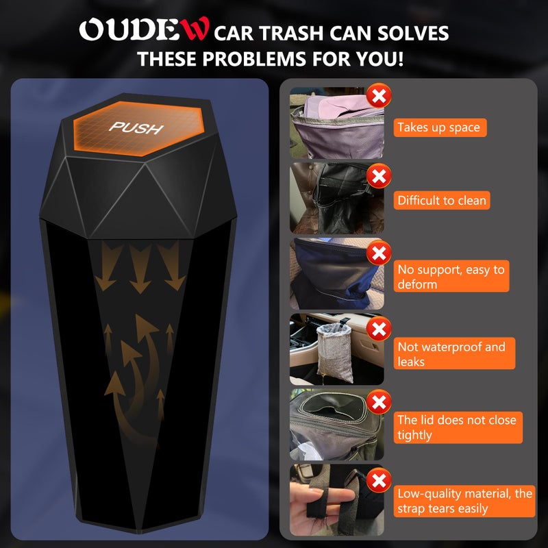 OUDEW Car Trash Can with Lid - 2-Pack, Interior Accessories for Vehicles, Leakproof Garbage Can with 30 Detachable Trash Bags, Multipurpose Organizers and Storage Solutions for Home and Office - Image 3