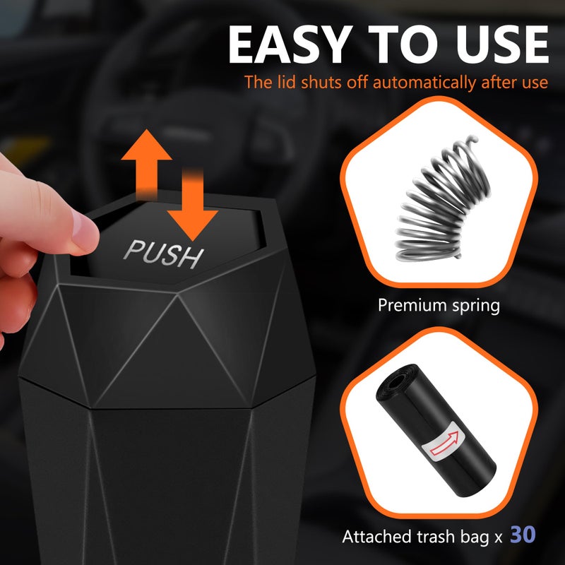 OUDEW Car Trash Can with Lid - 2-Pack, Interior Accessories for Vehicles, Leakproof Garbage Can with 30 Detachable Trash Bags, Multipurpose Organizers and Storage Solutions for Home and Office - Image 2