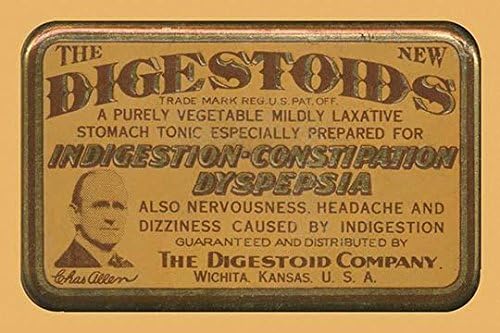 Posterazzi An early American tin for a quack cure A purely vegetable midly laxative stomach tonic especially prepared for ingestion - constipation dyspepsia also nervousness headache and dizziness caused by ind 