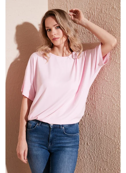 ليلا Crew Neck Oversize Flexible Textured Blouse Women's Blouse 5864528