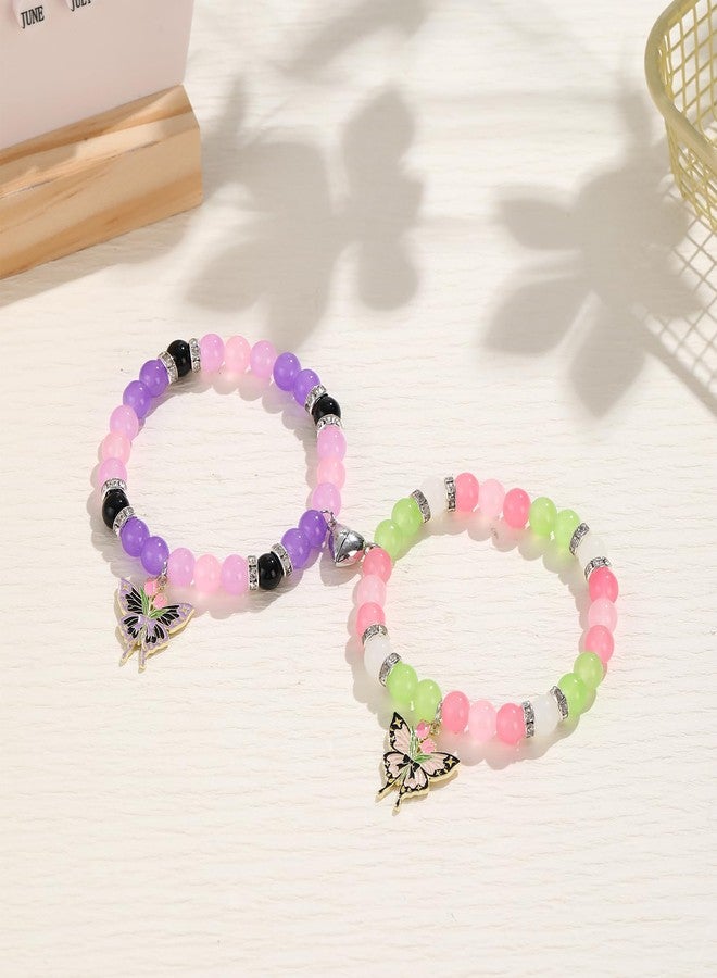 Thalireth 2PCS Beaded Matching Bracelets For Couples Demon Killer Lightning Sakura Butterfly Anime Bracelets Halloween Christmas Gift - Image 3