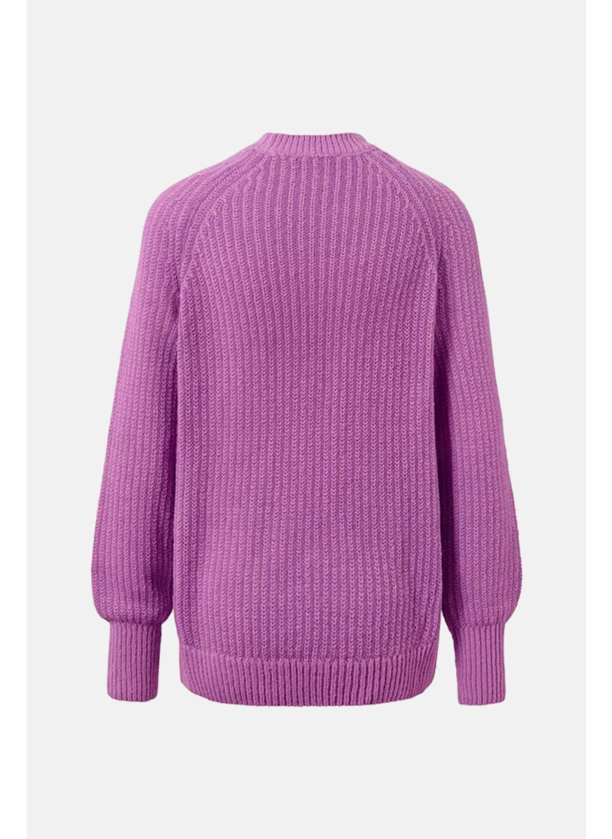 Tchibo Women Mock Neck Long Sleeve Textured Sweater, Purple  - Image 3
