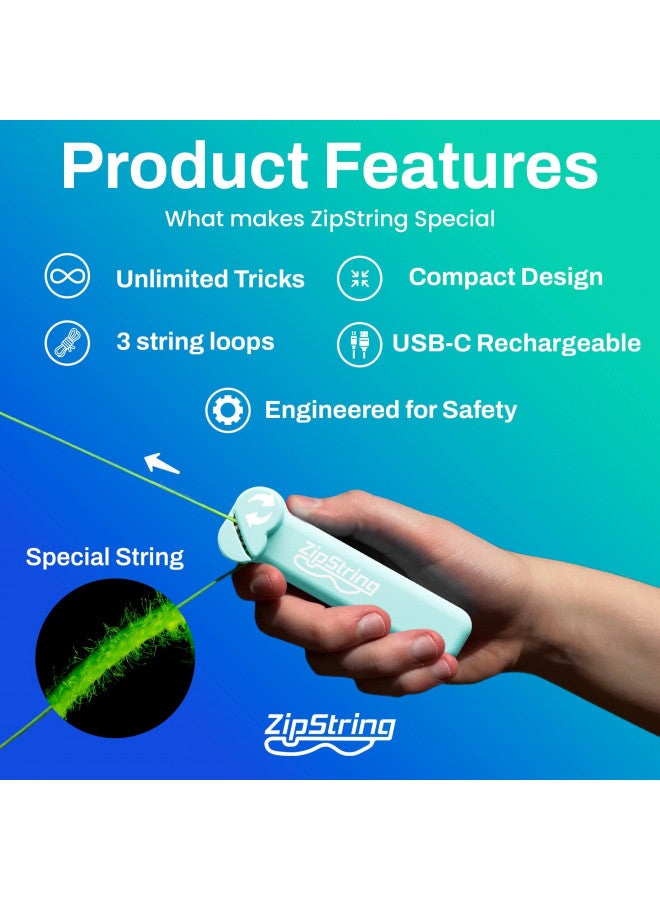 ZipString Original - As Seen on Shark Tank - Classic Rope Launcher Toy, Perfect for Kids & Adults - Fly a String Loop in The Air for Endless Tricks & Fun, Wonderment Awaits, Aesthetic Aqua - Image 2