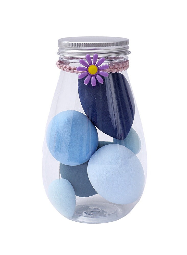 خاجول مجموعة إسفنجات مكياج مكونة من 6 قطع مع رباط شعر ديزي - إسفنجات مكياج صغيرة ناعمة متعددة الألوان، إسفنجات بودرة طويلة الأمد مبللة وجافة للنساء (أزرق) - Image 2