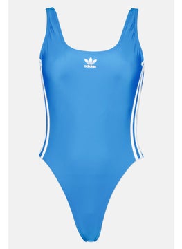 adidas Originals Women Brand Logo Non Padded Competitive Swimsuit, Blue  - Image 1