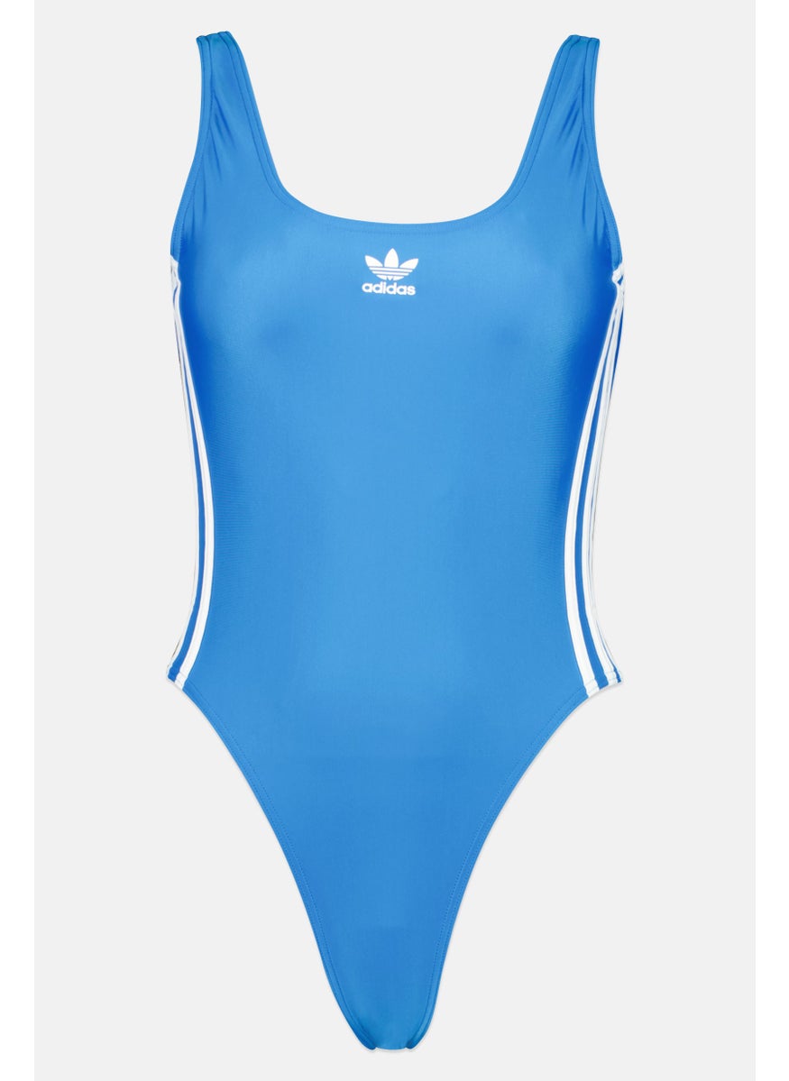 adidas Originals Women Brand Logo Non Padded Competitive Swimsuit, Blue  - Image 1