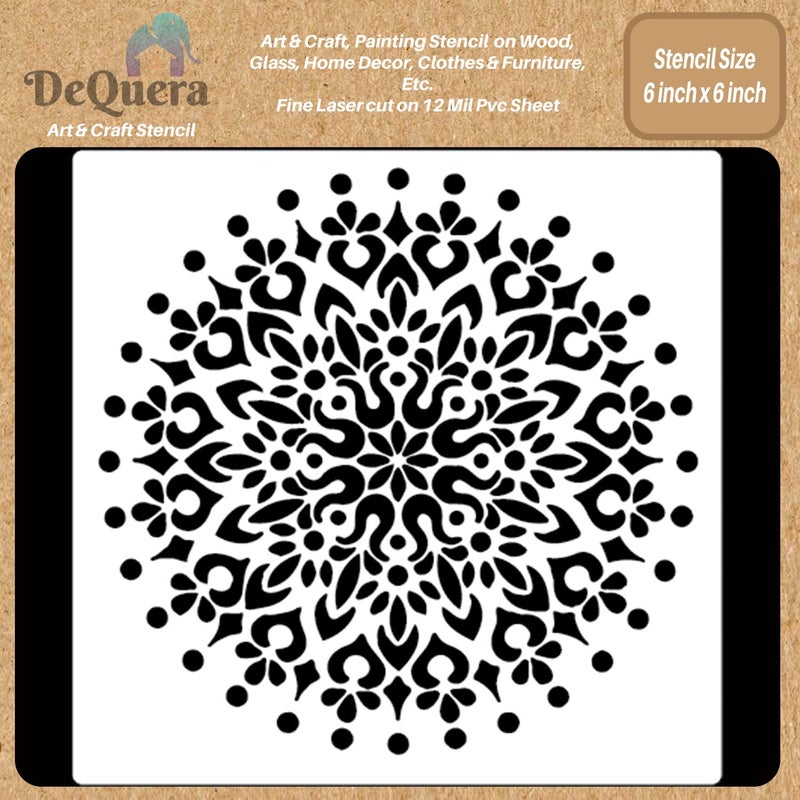 DeQuera Mandala Art Stencils Mandala Stencils Big Size Inch Half Mandala Stencil Stencil Mandala Large Mandala Stencil 14 Inch Large Mandala Wall Stencil Size 6 x 6 Inch Pack of 1 DQL1164