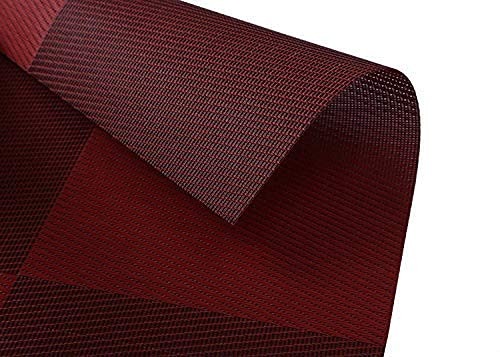 Birud Birud HeatResistant PVC Placemat for Dining Table Woven Vinyl Stain Resistant Table Mats Easy to Clean Color Maroon Set of 6 Pieces  - Image 3