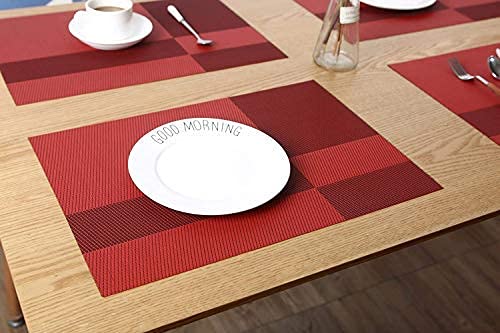 Birud Birud HeatResistant PVC Placemat for Dining Table Woven Vinyl Stain Resistant Table Mats Easy to Clean Color Maroon Set of 6 Pieces  - Image 5